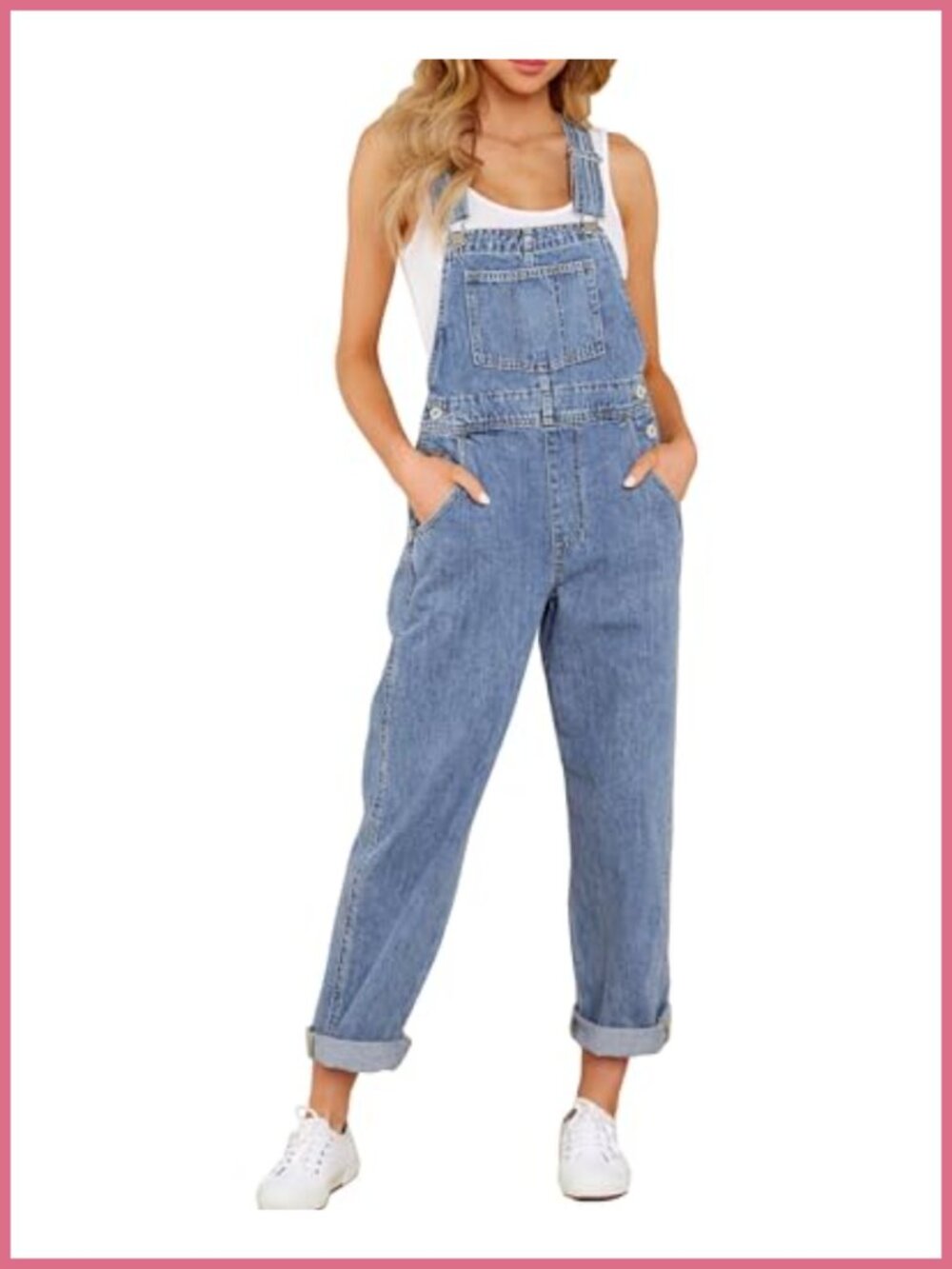 Women's Denim Bib Overalls Baggy Loose Fit High Waist Adjustable Strap